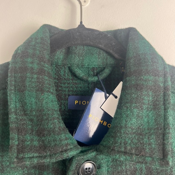 NEW PIOMBO Men's Size Large Green & Black Plaid Flannel Shacket Jacket Pockets - Picture 4 of 9